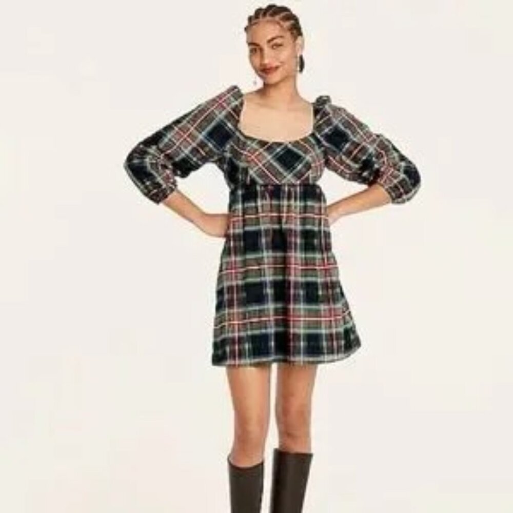 J. Crew Plaid Mini Dress - Black, Red, Green